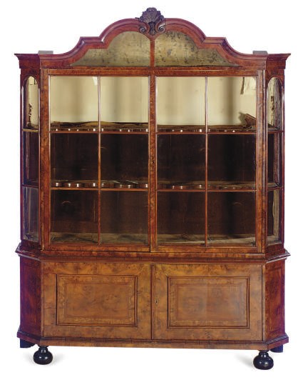 A DUTCH WALNUT BOOKCASE-CABINET,