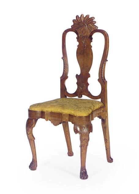 A NORTH EUROPEAN CHESTNUT AND WALNUT SIDE CHAIR,