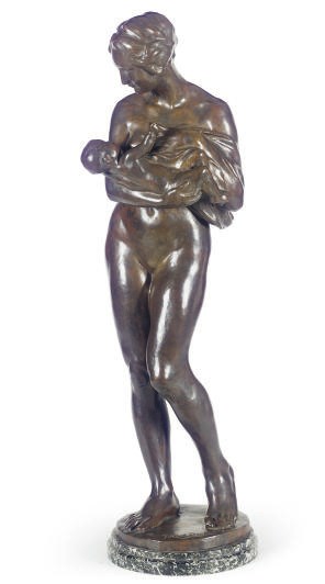 A PATINATED BRONZE FIGURAL GROUP OF MOTHER AND CHILD,