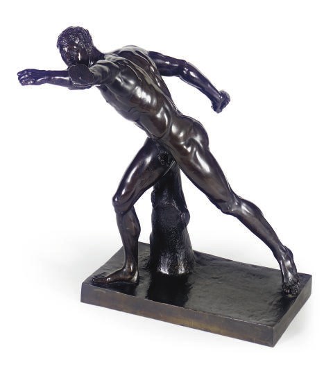 A FRENCH PATINATED BRONZE FIGURE OF AN ATHLETE,