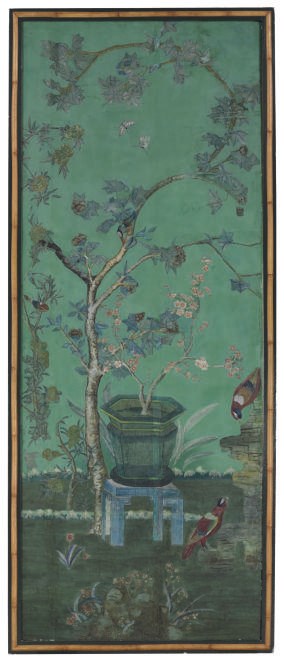 THREE CHINESE EXPORT POLYCHROME-DECORATED WALLPAPER PANELS