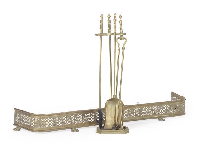A SET OF BRASS FIRETOOLS,