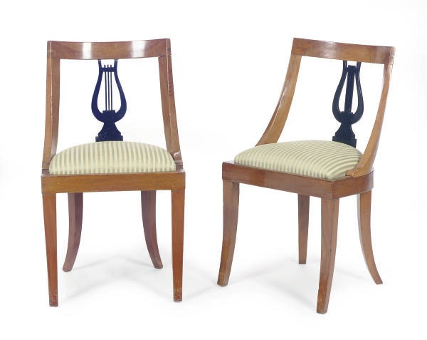 A SET OF TEN WALNUT AND PART-EBONIZED SIDE CHAIRS,