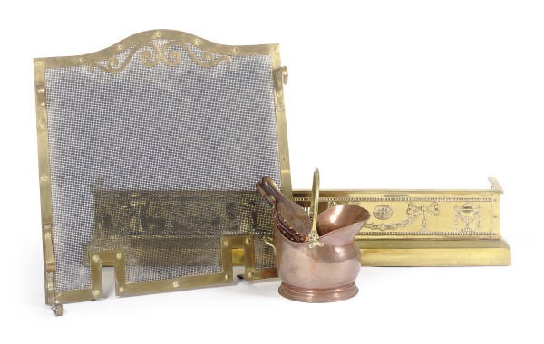 A BRASS FIRE FENDER AND SCREEN,