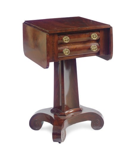 AN AMERICAN CLASSICAL MAHOGANY TWO-DRAWER WORKTABLE,