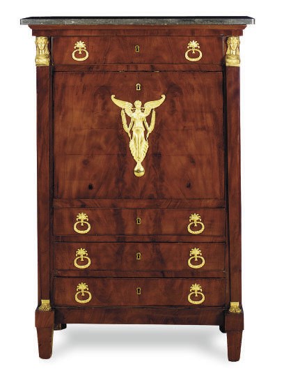A FRENCH EMPIRE ORMOLU-MOUNTED MAHOGANY SECRETAIRE A ABBATANT,