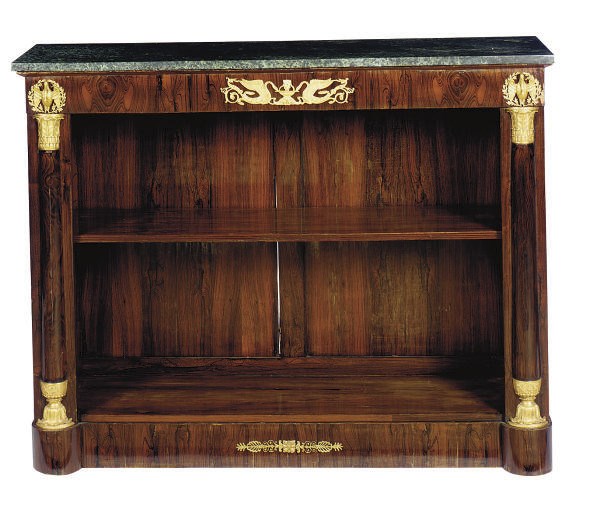 A PAIR OF GILT-METAL MOUNTED ROSEWOOD OPEN LIBRARY CABINETS**,