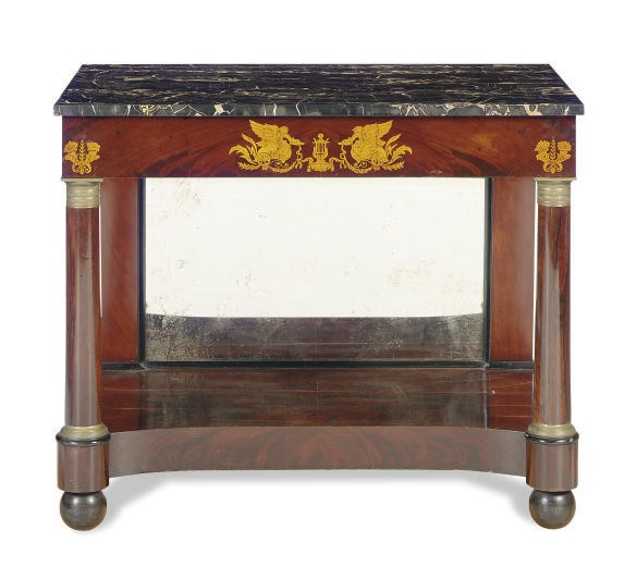 A FRENCH STENCIL-DECORATED MAHOGANY, ROSEWOOD AND PART-EBONIZED SIDE TABLE**,