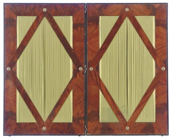 A BRASS-MOUNTED MAHOGANY AND PART-EBONIZED TWO-PANEL SCREEN,