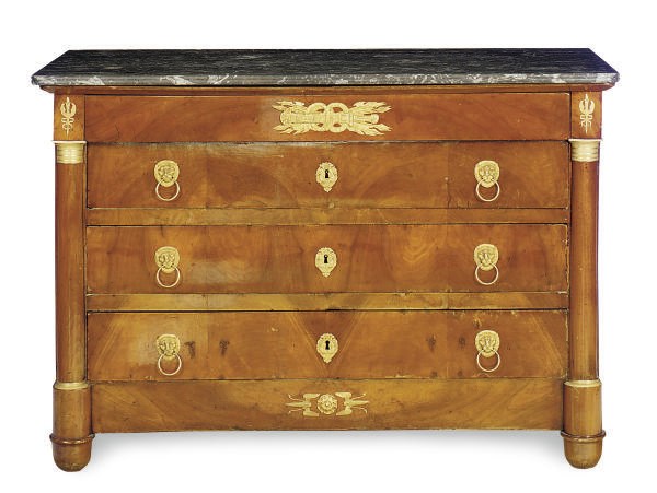 A EMPIRE ORMOLU-MOUNTED MAHOGANY AND MARBLE-TOP COMMODE,