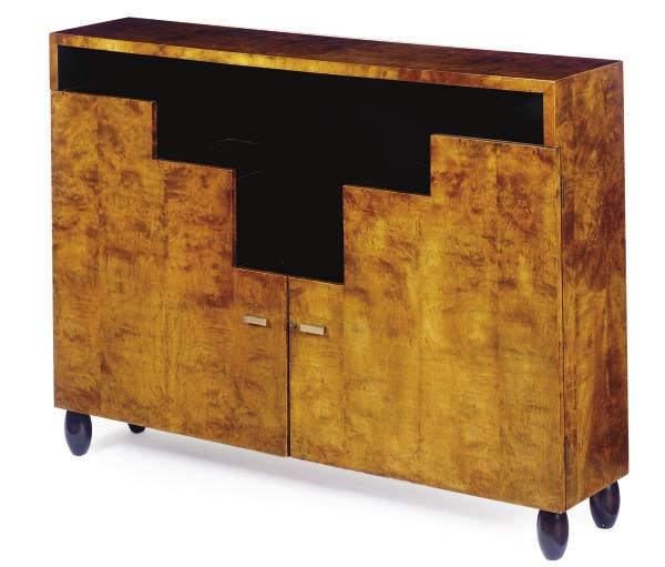 A BURL WALNUT AND PART-EBONIZED SIDE CABINET,