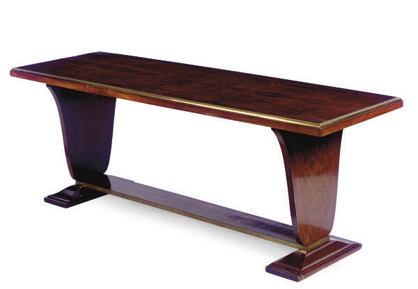 A BRASS-MOUNTED WALNUT LIBRARY TABLE,