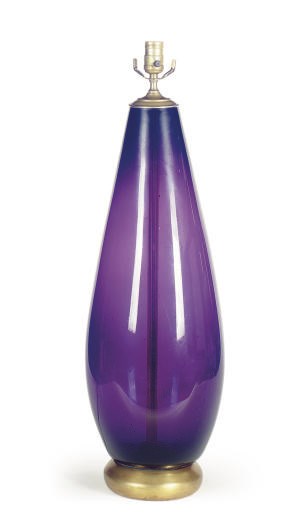 A PURPLE GLASS TABLE LAMP,