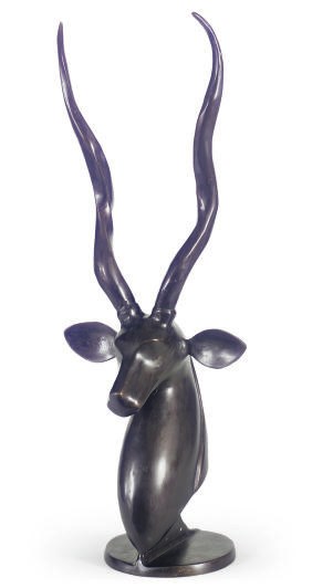 A PATINATED BRONZE BUST OF AN ANTELOPE,