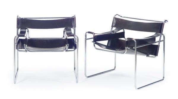 A PAIR OF CHROMED-METAL AND BROWN-LEATHER 'WASSILY' CHAIRS,