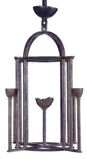 A FRENCH WROUGHT IRON FOUR-LIGHT HALL LANTERN,