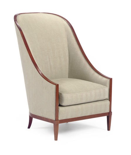 A FRENCH MAHOGANY AND TWILL-UPHOLSTERED BERGERE,