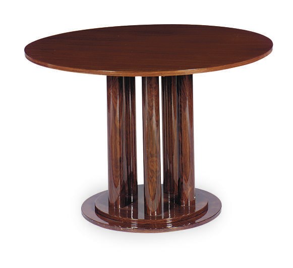 A MAHOGANY AND ROSEWOOD CIRCULAR CENTER TABLE**,