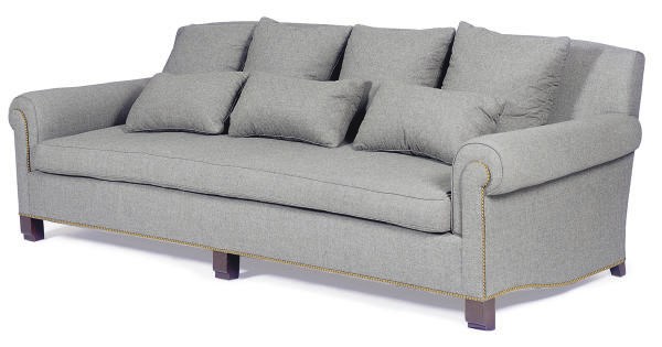 A GREY CASHMERE-UPHOLSTERED SOFA,