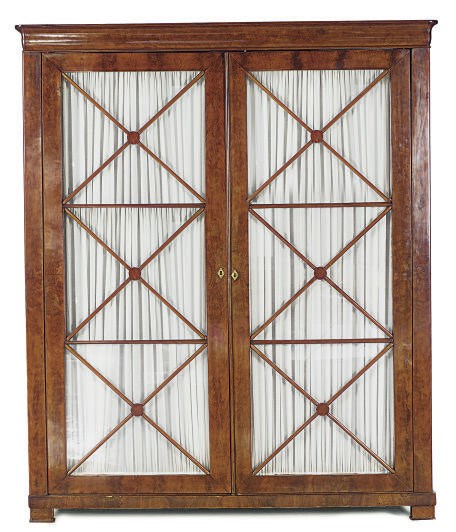 A LOUIS PHILLIPE MAHOGANY AND GLASS FRONT LIBRARY CABINET,