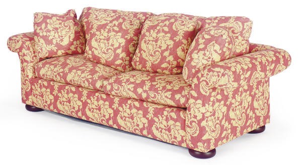A FLORAL PATTERN LINEN UPHOLSTERED SOFA,