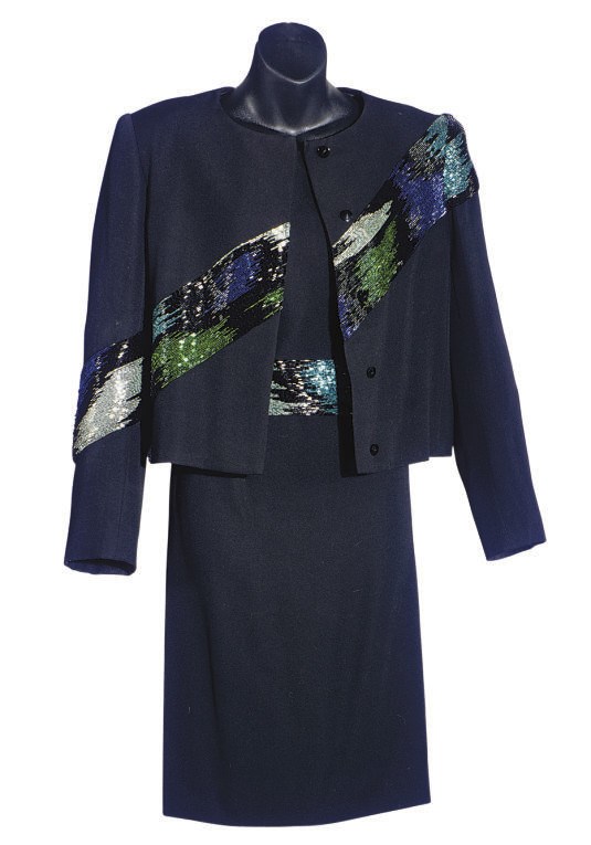 A ROBERTO CAPUCCI BLACK WOOL AND BEADED EVENING ENSEMBLE,