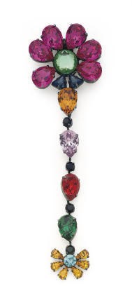 AN YVES SAINT LAURENT MULTI-COLORED STONE FLORAL DROP BROOCH,