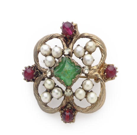 A CHANEL GILT-METAL AND MOLTEN GLASS BROOCH,