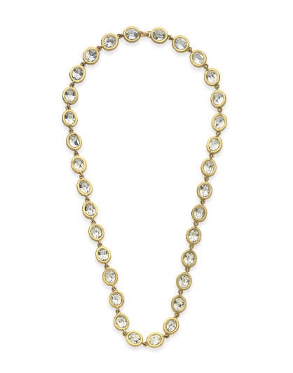 A CHANEL GILT-METAL AND CRYSTAL-SET SAUTOIR