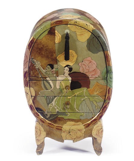 A PAPIER MACHE DOME TOP TABLE CABINET,