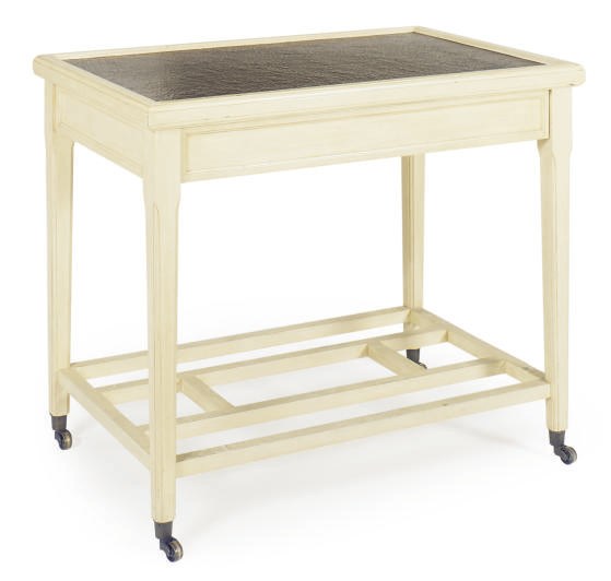 A CREAM-PAINTED SIDE TABLE,
