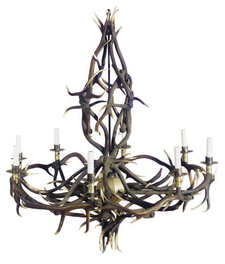 A METAL-MOUNTED ANTLER EIGHT-LIGHT CHANDELIER,