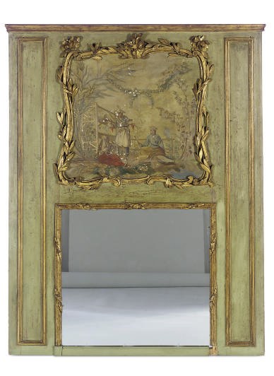 A FRENCH GILTWOOD TRUMEAU MIRROR,