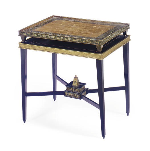 AN EBONIZED AND PARCEL-GILT SIDE TABLE,