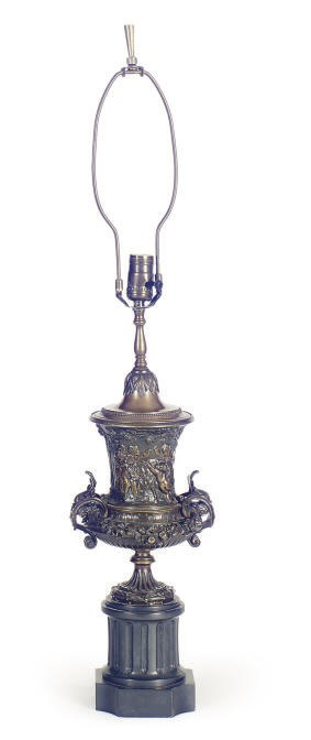 A FRENCH PATINATED BRONZE URN,