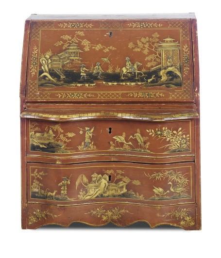 A RED AND GILT-LACQUERED CHILD'S BUREAU,