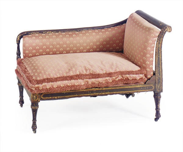 A PAINTED AND UPHOLSTERED SMALL RECAMIER,