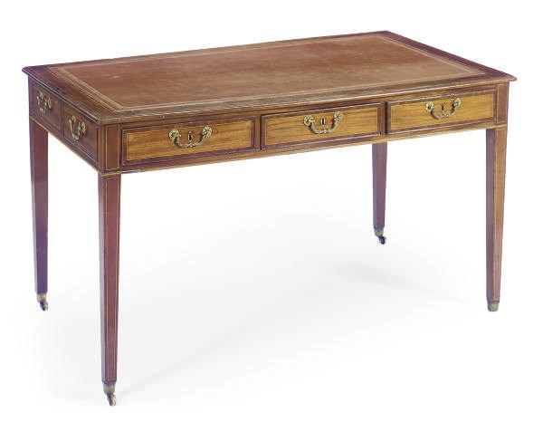 A LATE VICTORIAN MAHOGANY AND ROSEWOOD CROSSBANDED WRITING TABLE**,