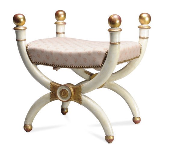 AN EMPIRE CREAM-PAINTED AND PARCEL-GILT TABOURET,