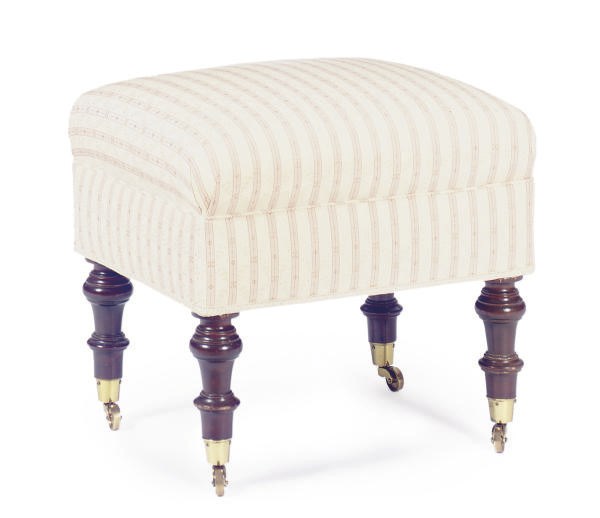 A MAHOGANY AND SILK-PATTERN UPHOLSTERED STOOL,