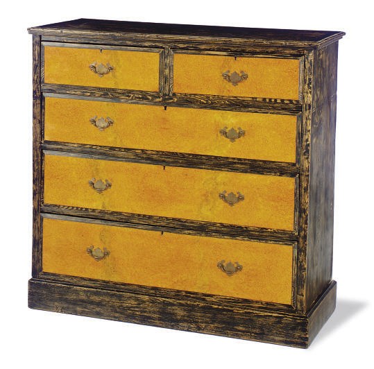 A BIRD'S EYE MAPLE AND PART-EBONIZED OAK CHEST-OF-DRAWERS,