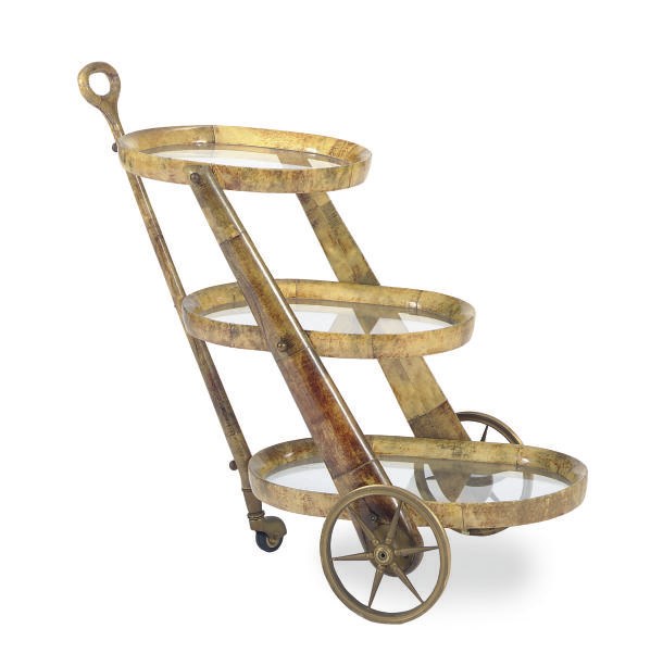 AN ITALIAN GOATSKIN DRINKS CART,