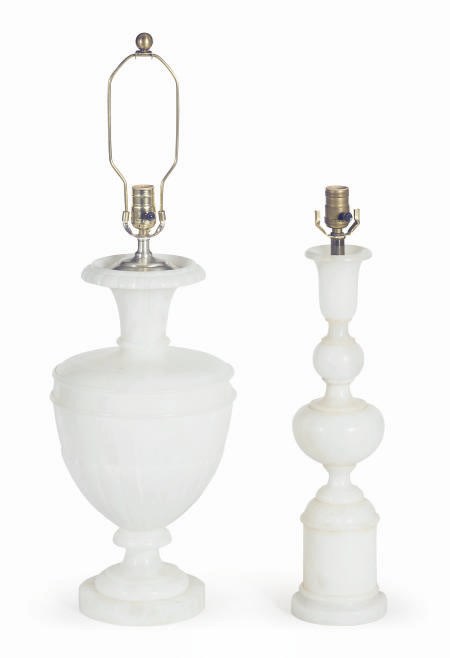 AN ALABASTER URN-FORM TABLE LAMP,