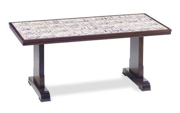 A MAHOGANY SIDE TABLE INSET WITH DELFT TILES,