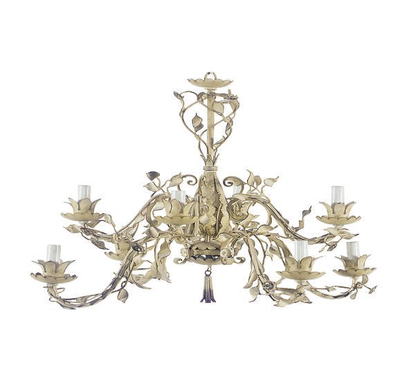 AN ENAMELED-METAL EIGHT-LIGHT CHANDELIER,