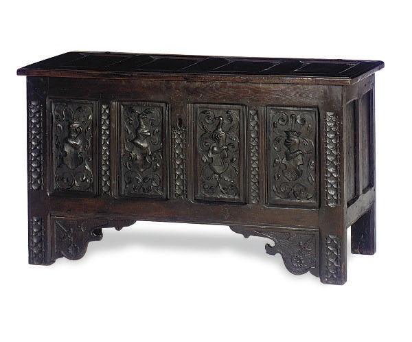 AN ENGLISH OAK COFFER,