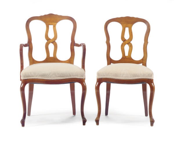 A SET OF TEN FRUITWOOD DINING CHAIRS,