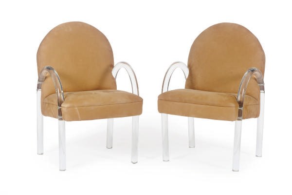 A SET OF FOUR LUCITE AND SUEDE-UPHOLSTERED ARMCHAIRS,