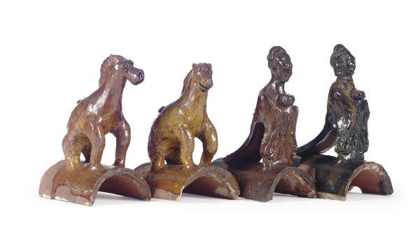 TWO PAIRS OF CHINESE TERRACOTTA FIGURAL TILES,