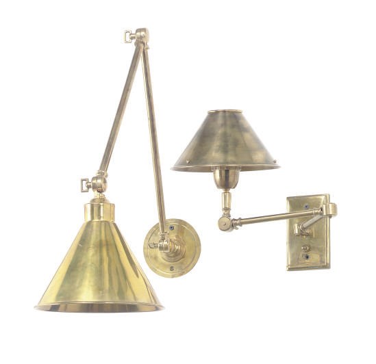 FOUR ADJUSTABLE BRASS WALL LIGHTS,